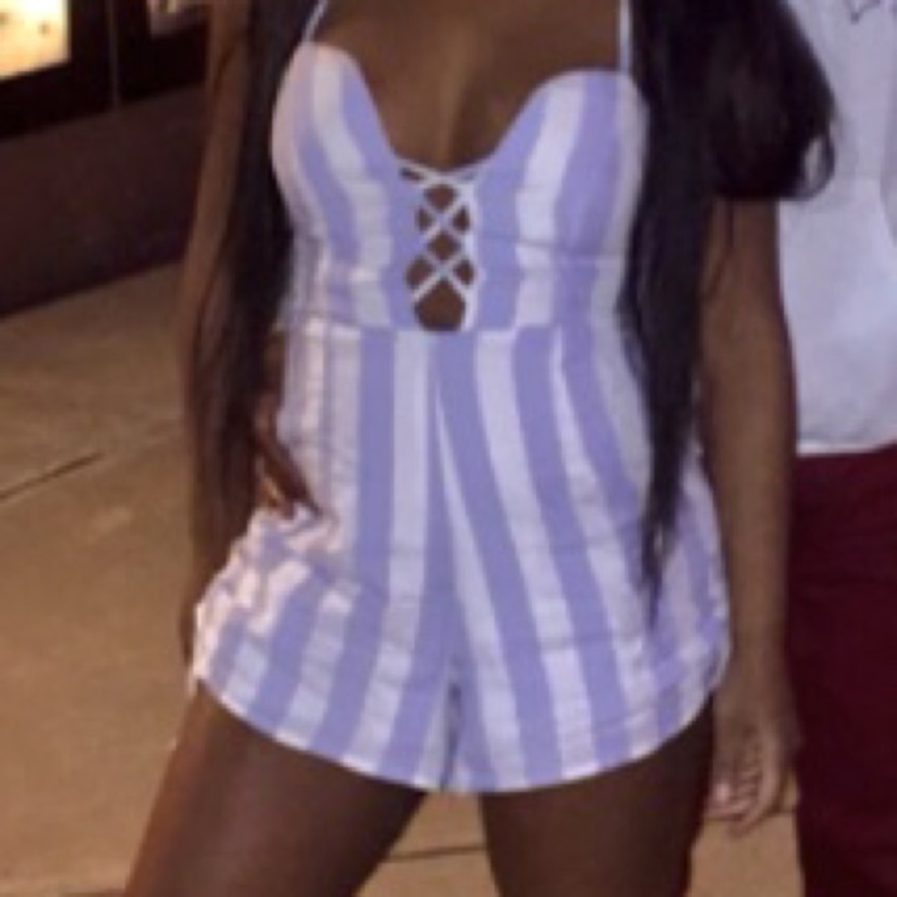 Blue & White Striped Romper Fashion Nova
